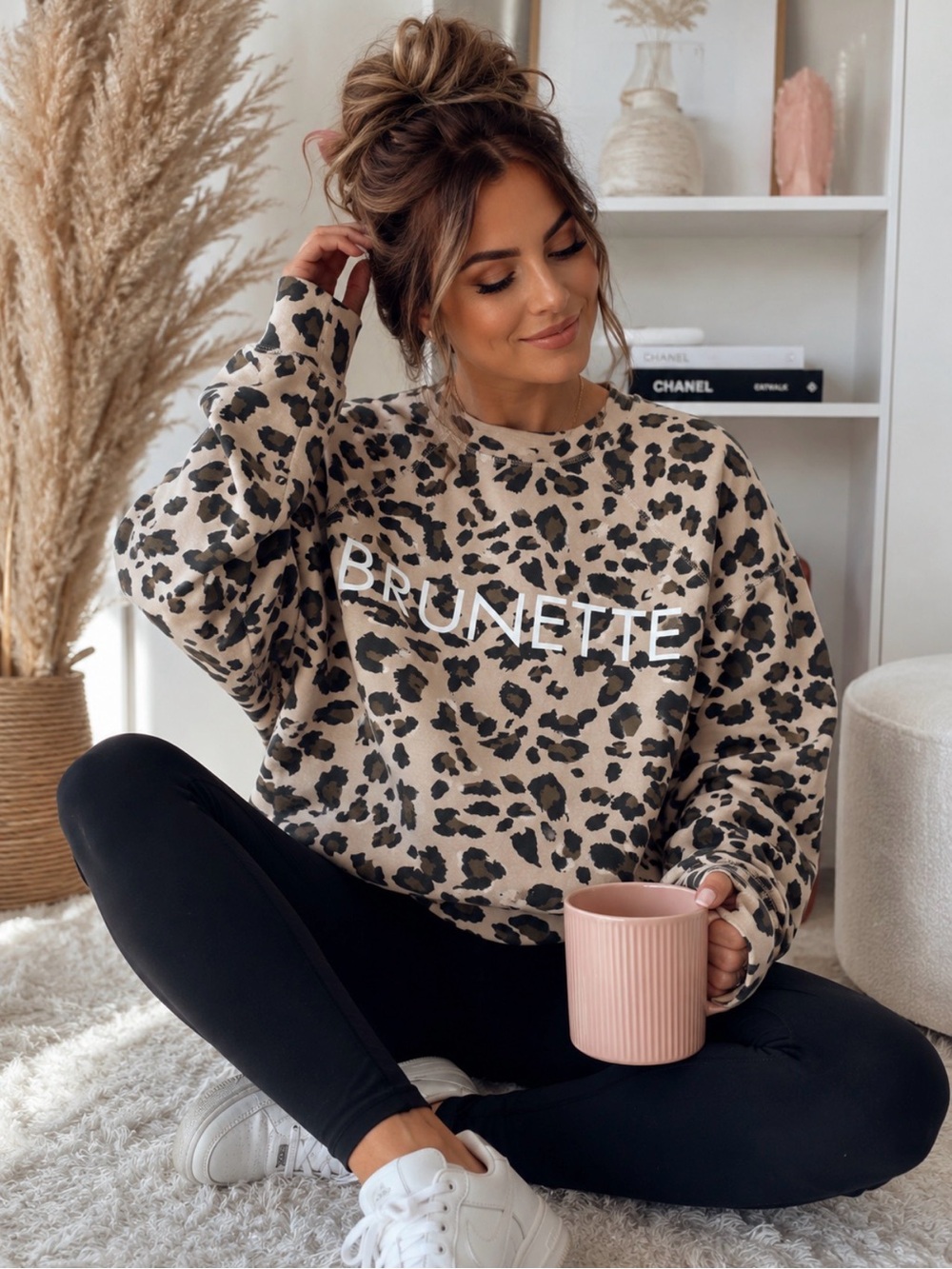 Brunette The Label Beige Leopard Print Sweatshirt with White Logo